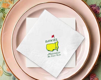 Personalized Masters Symbol His First Year Shower Paper Napkins, Custom Event Party Favor Tableware,Golf Theme First Birthday Supplies Decor