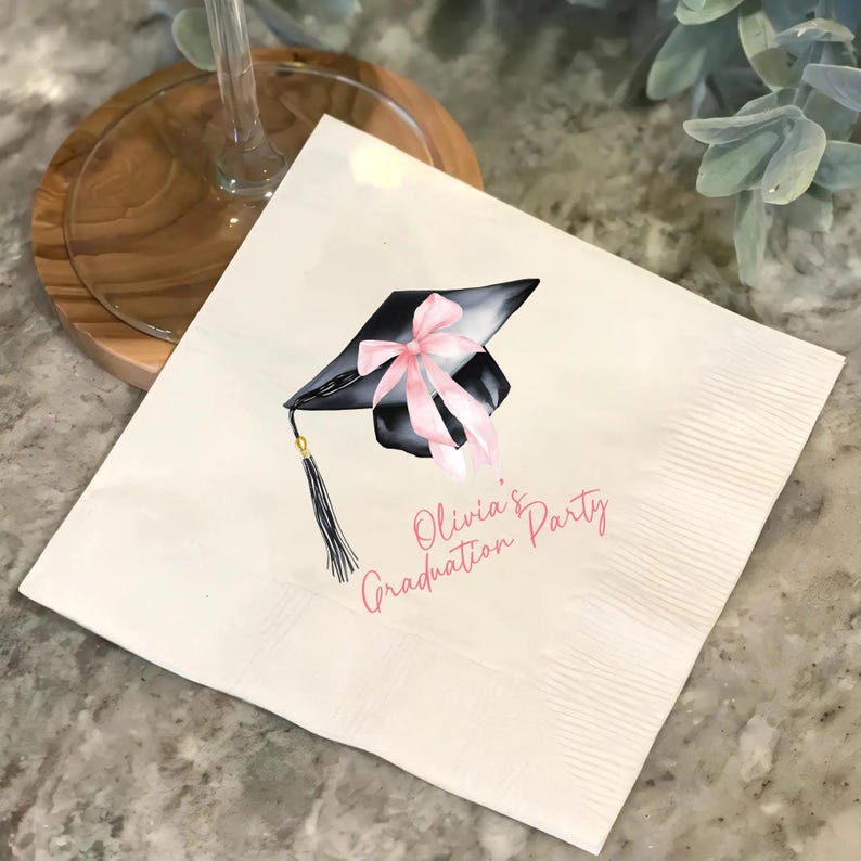 Personalized Pink Bow Graduation Napkin, Custom Class of 2026 Party ...