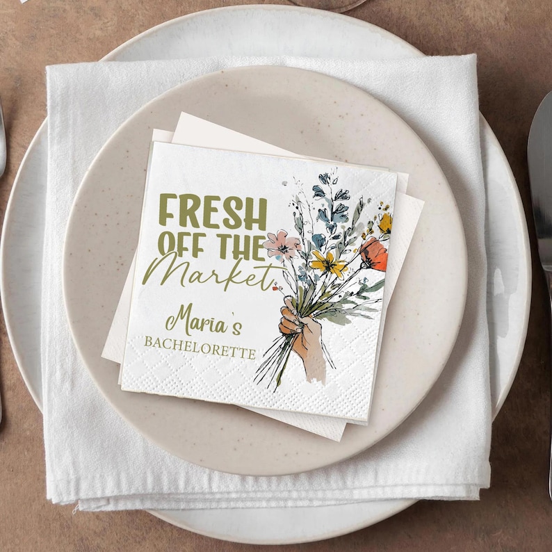Personalized Fresh off the Market Bachelorette Napkins, Custom ...