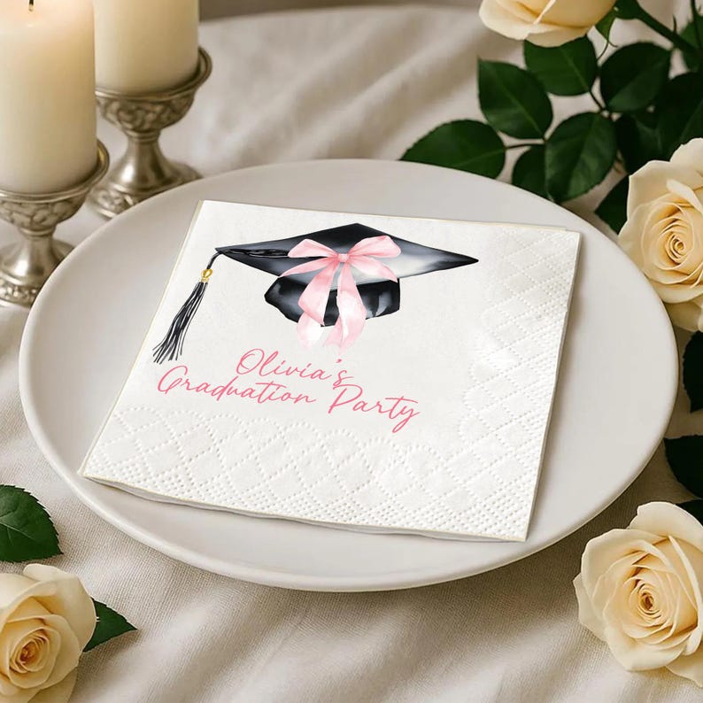Personalized Pink Bow Graduation Napkin, Custom Class of 2026 Party ...