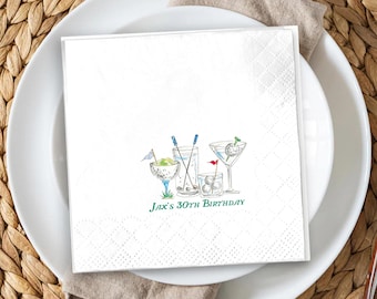 Personalized Golf 30th Birthday Paper Napkins, Custom Sport Theme Party Favor Tableware, Men Martini Dirty Thirty Supplies Decor