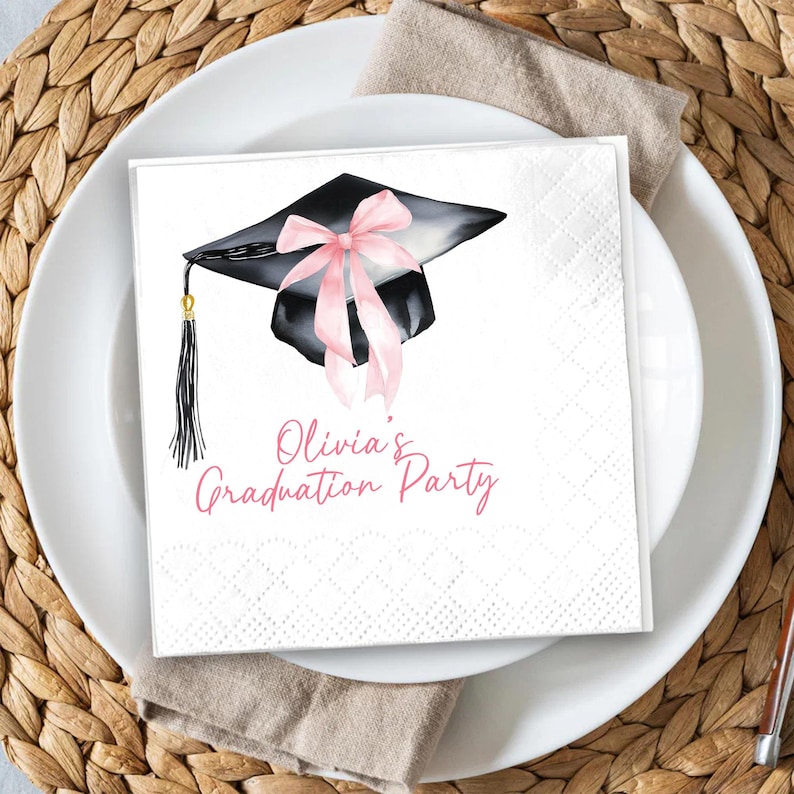 Personalized Pink Bow Graduation Napkin, Custom Class of 2026 Party ...