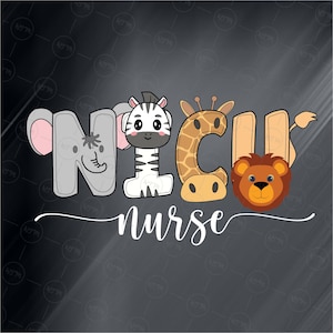 Enfermera de UCIN, lindos animales de safari, apreciación de enfermería, SVG, equipo de la UCIP, animales SVG, descarga instantánea