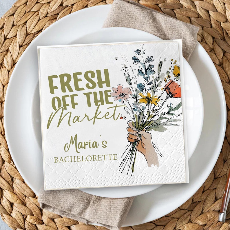 Personalized Fresh off the Market Bachelorette Napkins, Custom ...