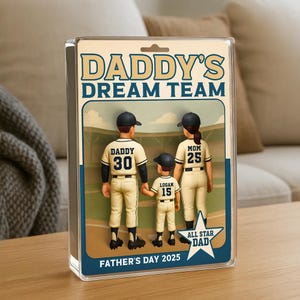 Aangepaste acrylplaat honkbal papa, cadeau in ruilkaartstijl voor vader nr. 1 Een leuke en sportieve vaderdagherinnering van het Dream Team