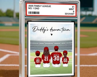 Personalized Acrylic Block Plaque Baseball No.1 Dad Man & Kids Sitting Trading Card Style | Baseball Player | Baseball Lover for Dad Grandpa
