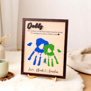 Personalized Father’s Day Handprint Sign from Kids, Custom Name Board Keepsake with Quote, Engraved Wooden Sign, Gift For Dad from Daughter