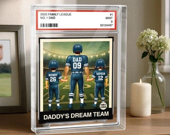 Personalized Acrylic Block Plaque Football No.1 Dad Man & Kids Sitting Trading Card Style | Football Player | Football Lover for Dad Grandpa