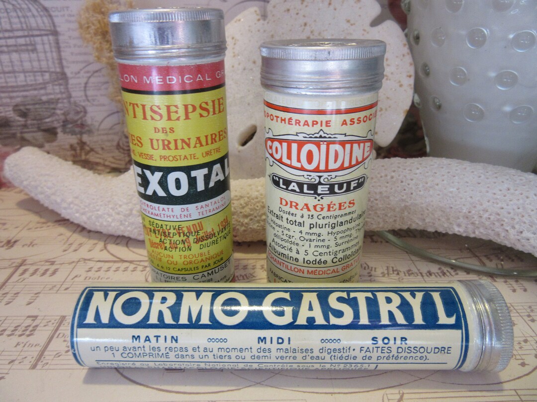 Mixed Lot of 3 Vintage French Pharmacy Tin Metal Pharmacy Vessels