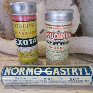 Mixed Lot of 3 Vintage French Pharmacy - Tin Metal - Pharmacy Vessels/Pharmacy Container Collection/Guy Gift/Pharmacy Collectible