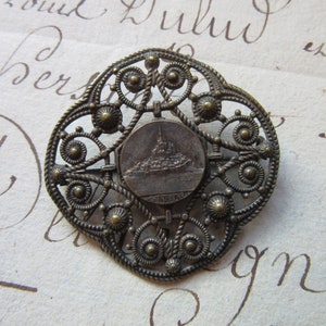 Gorgeous Sacred Depiction of Mont Saint Michel - Authentic French Religious Catholic Relic Brooch - Rare Beautiful Condition -  Collectible