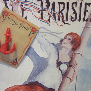 Oh là là ! Ancre en plastique rouge authentique vintage française la plus mignonne - Broche vintage française sur carte originale - Années 30 - Marché de Paris
