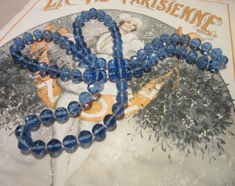 Glamorous Bright Blue Glass Bead Necklace. Single Strand Found at Paris Market Unique Collectible