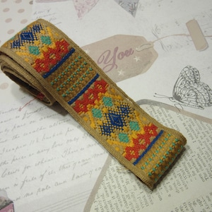 French Gold with Woven Design Cotton Edging Ribbon Trim/Tribal Trim/Imported from Paris Market/Traditional French Design