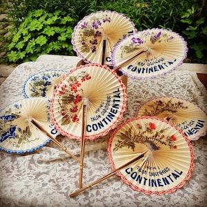 Antique French Ephemera Folding Advertising Fan - Pretty Flowers Summer Fan - 1920s French Souvenir Advertising - Imported from Paris Market