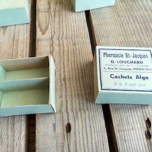 Pastillero de boticario francés antiguo/Efímera francesa/Caja de boticario/Cajas de cartón verde para pastillas antiguas coleccionables auténticas