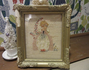 Vintage Marie Antionette Inspired Stitchery - Princess - Shabby Gold Frame - French Chateau