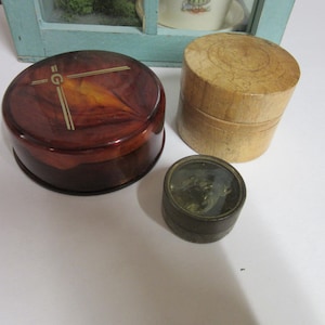 Collection of French Vintage Boxes with Contents - Paris Market Find - 3 Boxes - Metal, Acrylic, Wooden - Treasure Boxes