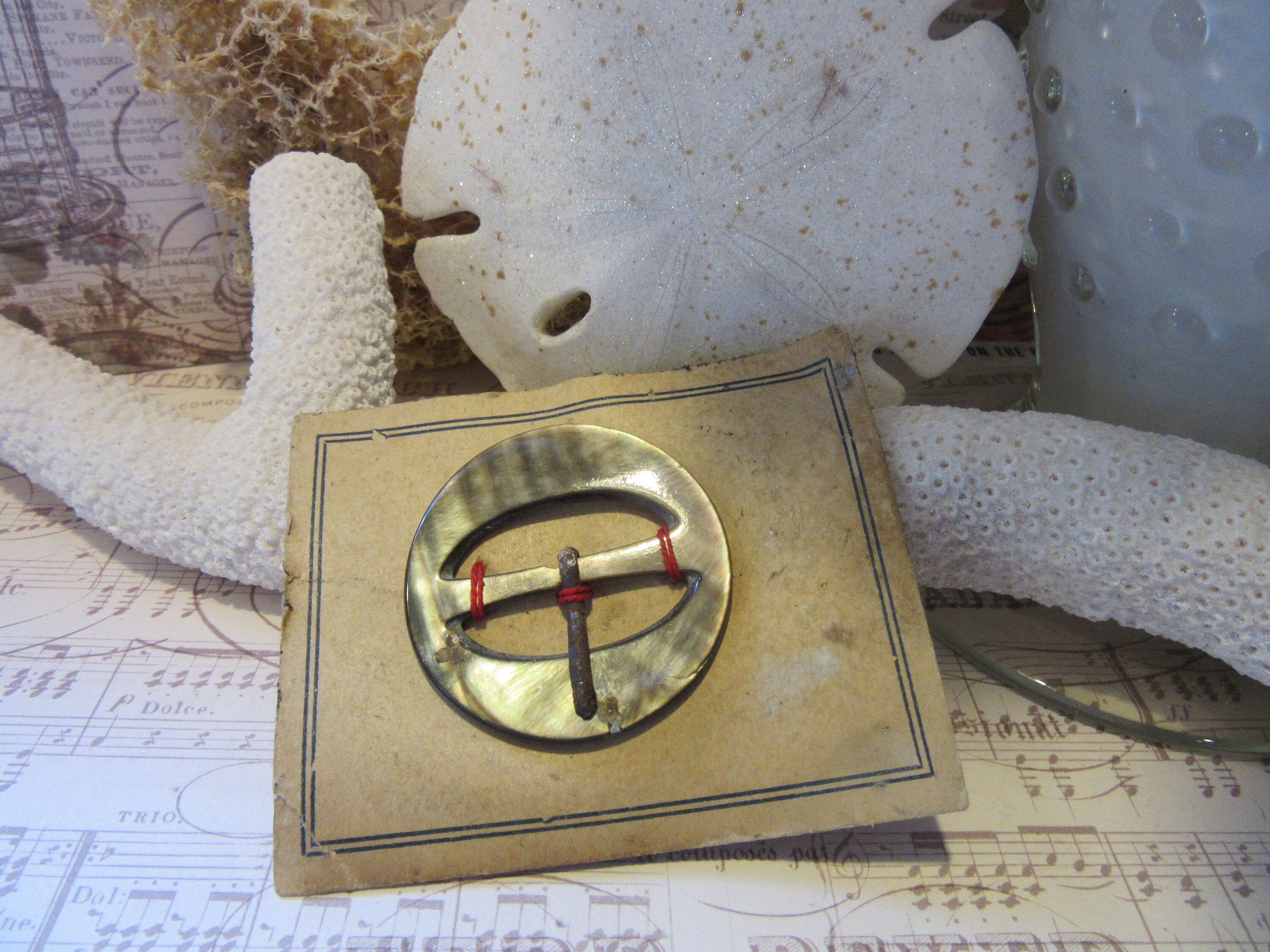 Vintage Bari Mother Of Pearl Abalone Belt Buckle Scarf Holder Pendant Vintage Abalone Shell & Brass Belt Buckle – Dovetail main image 3