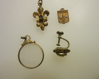 Little Lot of French Finding from Market Aligre in Paris - Fleur de Lis, Cameo, Glass Pendant - Display or for Project - Paris!