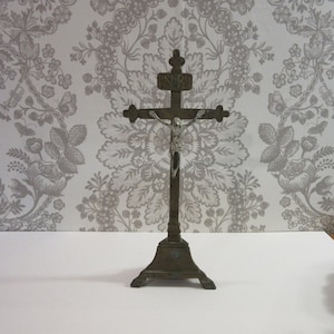 Antique Vintage Crucifix Religious Cross Saint Catholic Art  Relic - Unstamped - Original and Old - Use as French Farmhouse Decor  - Jesus