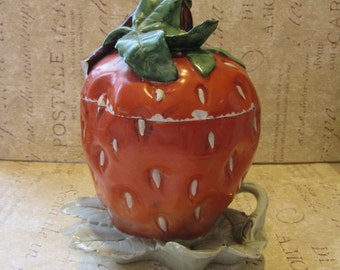 RARE Find! Vintage Handmade Large Porcelain Ceramic Strawberry Tourane/ Produced in France/Found at Market in Paris/Collectible French