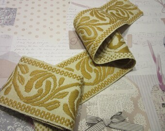 Stunning and Regal - Made in France- Yellow and Off-White Vintage Cotton Fabric Trim - Collect or Create - Paris Market Find