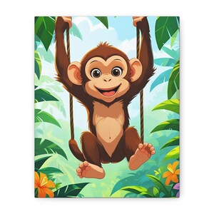 Whimsical Monkey Canvas Art Print, Kids Room Decor, Nursery Artwork, Jungle Theme, Playful Home Decor