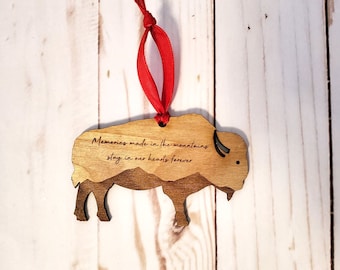 Custom Christmas Ornament - Buffalo, Bison, Memories Made in the Mountains Stay in our Hearts Forever