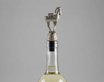 Trojan Horse Wine Stopper, Handcrafted Stainless Steel, Greek Mythology Barware, Executive Gift