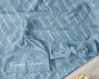 Personalized Newborn Name Swaddle Blanket, First and Middle Name Blanket, Hospital Neutral Security Blanket, Baby Boy/Girl Announcement