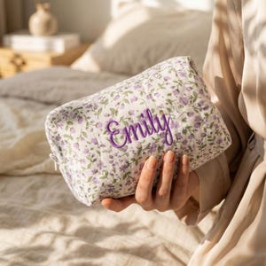 Personalized Embroidered Seersucker Makeup Bag, Custom Bridesmaid Gift, Monogram Cosmetic Pouch, Travel Toiletry Bag, Bridesmaid Proposal