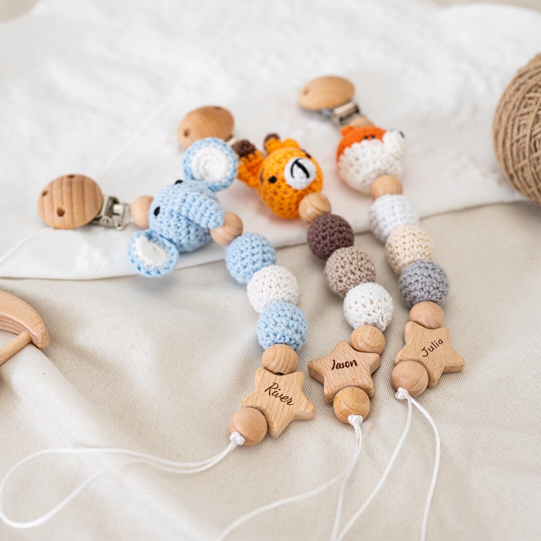 Crochet Animal Pacifier Clip, Kawaii Elephant Elk Pacifier Chain ...