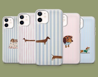Dachshund Phone Case Cute Animal Wiener Stripes Cover for 17, 17Pro, 16, 15, 14, 13, 12, Samsung S26, S25, S24, S23, S22, A56, Pixel 10A, 9A