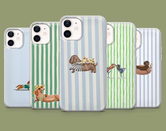 Sausage Dog Phone Case Wiener Dachshund Stripes Cover for 17, 17Pro, 16, 15, 14, 13, 12, Samsung S26, S25, S24, S23, S22, A56, Pixel 10A, 9A