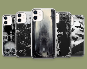 Capa para celular Dark Gothic com estética grunge para iPhone 17, 17 Pro, 16, 15, 14, 13, 12, Samsung S26, S25, S24, S23, S22, A56, Pixel 10A, 10 Pro, 9A