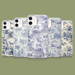 Custodia per telefono French Toile, cover blu Toile de Jouy per iPhone 16 Pro, 15, 14, 13, 12, Samsung S25, S24Ultra, S23, S22, A16, A55 A35 Pixel 9 8A