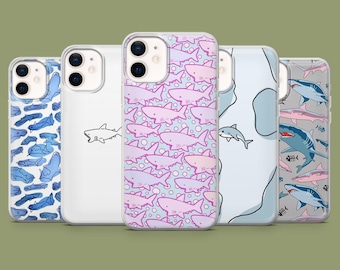 Cute Shark Phone Case White Pattern Cover for 17, 17Pro, 16, 15, 14, 13, 12, Samsung S26, S25, S24, S23, S22, A57, A17, Pixel 10A, 10Pro, 9A