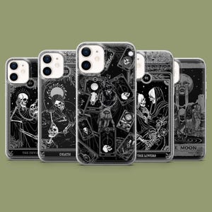 Tarot Card Phone Case Black Witchy Cover for iPhone 16 Pro, 15, 14, 13, 12, Samsung S25 S24Ultra S23 S22 A16 A55 A35 A56 Pixel 9A 8