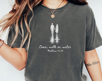 Walk on Water Boho Christian Graphic Tshirt, Christian shirt, Christian Gifts, Bible verse tee, Faith Trendy Retro Vintage Religious Apparel