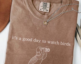 Camiseta de observación de aves con binoculares, camiseta de vida silvestre en el lago, regalo para amantes de las aves, regalo para observar aves