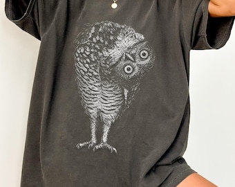 Linocut Owl Shirt, Dark Academia Comfort Colors Tee, Folk Art Bird, Forestcore Graphic, Goblincore Clothing, Nature Lover Witchy Gift