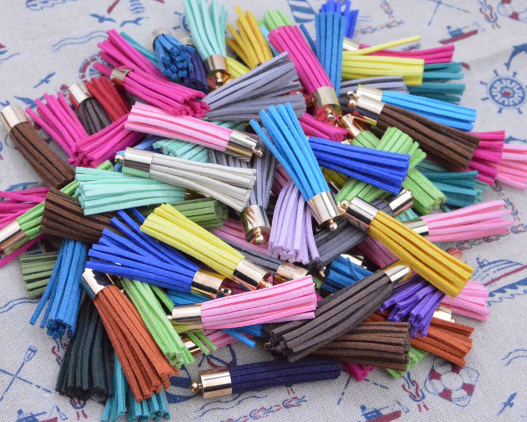 50pcs X 2.0'' Faux Suede Leather Tassel With Gold Metal Cap, Tassels
