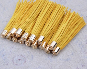 3.25'' yellow gold faux suede leather tassel with gold metal cap, 20pcs large tassels for jewelry making supply