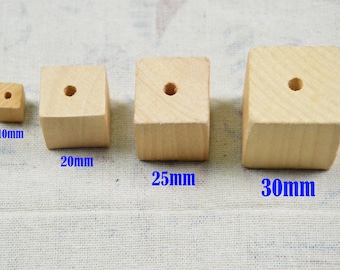 Cubes en bois bruts de 10 mm/20 mm/25 mm/30 mm, perles en bois carrées