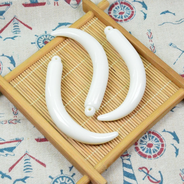 10 pcs large ivory plastic animal teeth, curved sharp ivory, wolf fang tusk 13x78mm