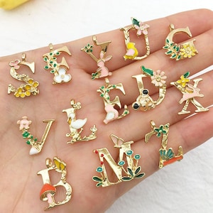 1 Set 26 PCS Enamel Letter charms, Gold plated metal Alphabet Letters, Filigree Initial letter pendants