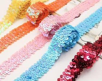 Cinta elástica de lentejuelas brillantes de 30 mm de ancho, cinta elástica cosida con lentejuelas metálicas holográficas para accesorios de prendas de vestir.