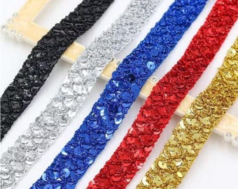 3 yds/10 yds 2,2 cm breed paillettenlint, vissenschub paillettentape, glinsterende paillettenlint afwerking voor