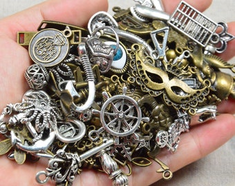 50/100 pièces breloques antiques en argent et bronze, breloques en alliage de zinc, résultats de bijoux